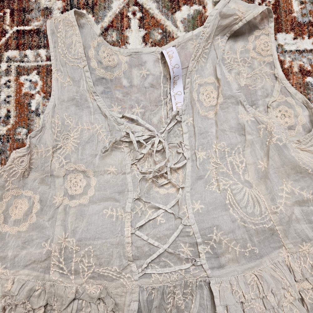 Ewa I Walla Embroidered Lace Up Layered Dress Cotton Beige - Picture 3 of 10